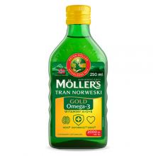 Zdjęcie produktu - Mollers Gold Tran Norweski płyn o aromacie cytrynowym, 250 ml - zawiera witaminę D i kwasy Omega-3