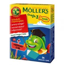 Zdjęcie produktu - Moller&rsquo;s Omega-3 Żelki rybki dla dzieci o smaku malinowym, 36 szt.