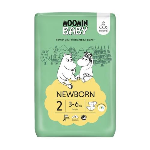 Zdjęcie produktu - MOOMIN BABY Newborn Pieluszki ekologiczne 2 (3-6kg), 56szt.