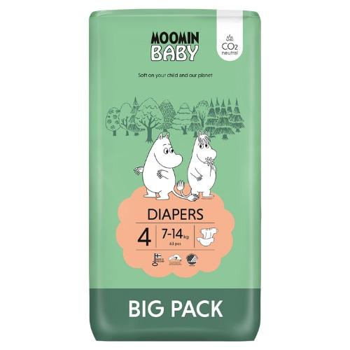 Zdjęcie produktu - MOOMIN BABY Diapers Pieluszki ekologiczne 4 (7-14kg), 63szt.