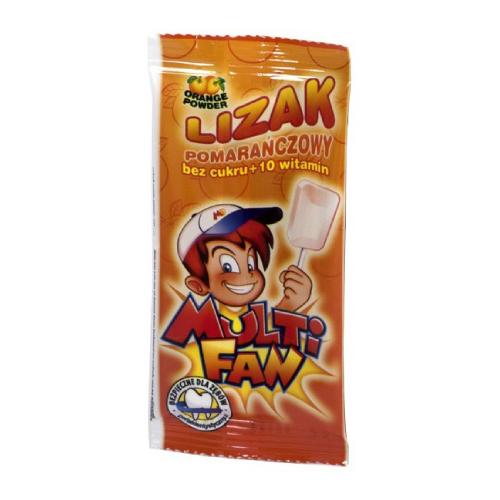 Zdjęcie produktu - MULTI FAN LOLLY Lizak o smaku pomarańczowym bez cukru, 1 szt.