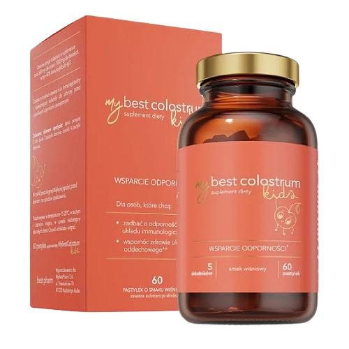 Zdjęcie produktu - MyBestPharm MyBestColostrum Kids pastylki o smaku wiśniowym, 60 szt.
