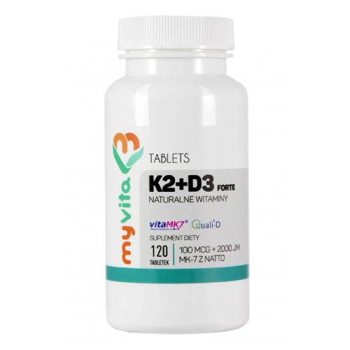 Zdjęcie produktu - MyVita K2+D3 Forte Witamina D3 4000 IU i K2 100 mcg, 120 tabl.