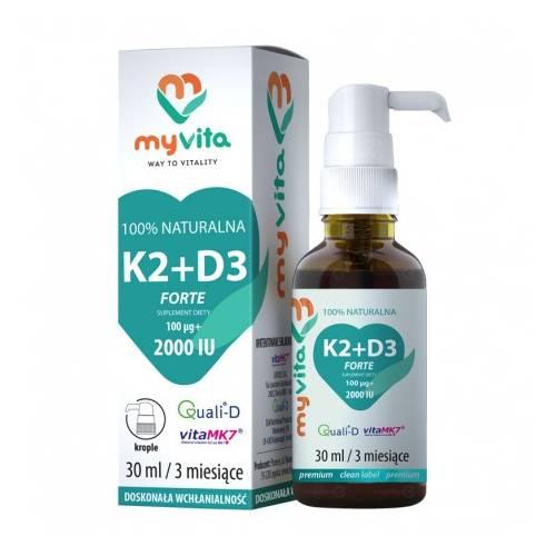 Zdjęcie produktu - MYVITA Krople Naturalna K2 + D3 Forte 2000IU, 30ml