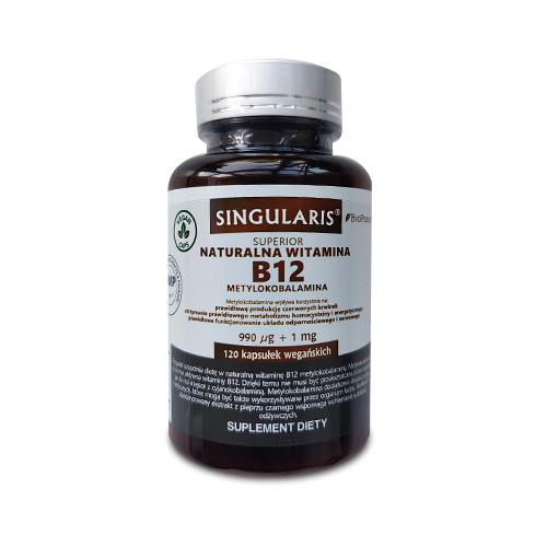 Zdjęcie produktu - SINGULARIS Superior Naturalna witamina B12 Metylokobalamina 990&mu;g + BioPerine 1mg, 120kaps.
