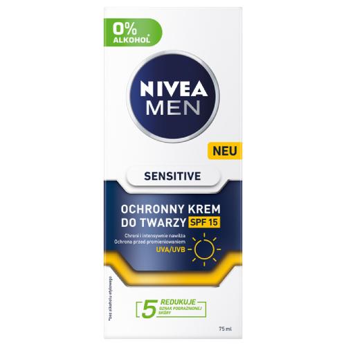 Zdjęcie produktu - NIVEA MEN Sensitive łagodzący krem nawilżający do twarzy SPF15, 75ml