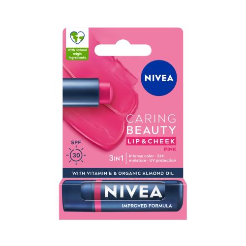 Zdjęcie produktu - NIVEA Caring Beauty Pomadka pielęgnująca do ust 3w1 Pink, 4,8g