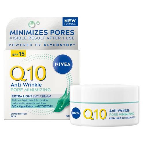Zdjęcie produktu - Nivea Q10 Przeciwzmarszczkowe Wygładzenie Ekstra lekki krem na dzień dla sk&oacute;ry mieszanej SPF15, 50 ml