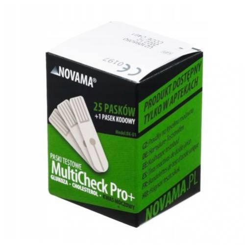 Zdjęcie produktu - NOVAMA Paski Testowe Multicheck Pro+ Kwas Moczowy, 25 pask&oacute;w + 1 pasek kodowy
