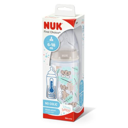 NUK First Choice+ Butelka ze wskaźnikiem temperatury ze smoczkiem silikonowym Kr&oacute;l Lew 300ml 6-18m