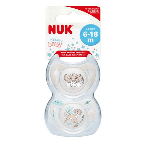 NUK Smoczek uspokajający silikonowy 6-18m Kr&oacute;l Lew, 2szt.