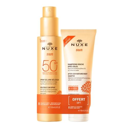 Zdjęcie produktu - NUXE Sun Zestaw Mleczko do opalania twarzy SPF50, 150ml + Żel pod prysznic do ciała i włos&oacute;w, 100ml