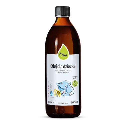 Zdjęcie produktu - Olini Olej dla dziecka tłoczony na zimno nierafinowany, 500 ml