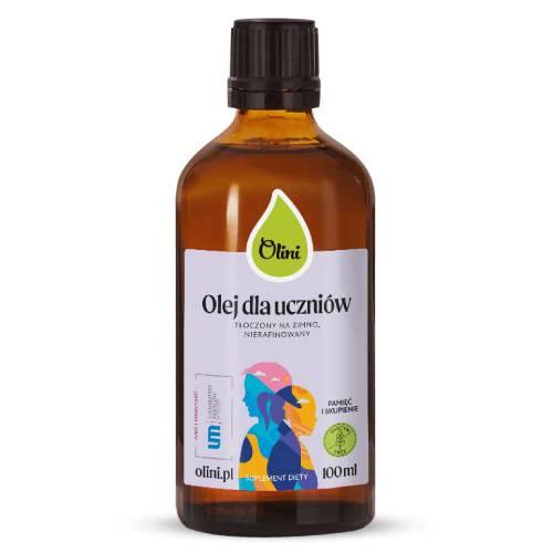 Zdjęcie produktu - Olini Olej dla uczni&oacute;w tłoczony na zimno nierafinowany, 100 ml