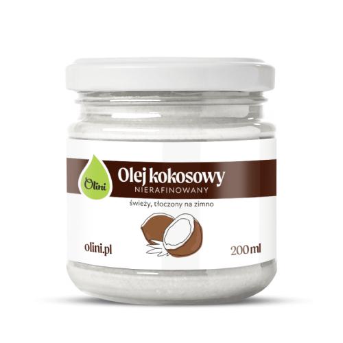 Zdjęcie produktu - Olini Olej kokosowy świeży, tłoczony na zimno nierafinowany, 200 ml