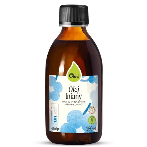 Zdjęcie produktu - Olini Olej lniany tłoczony na zimno nierafinowany, 250 ml