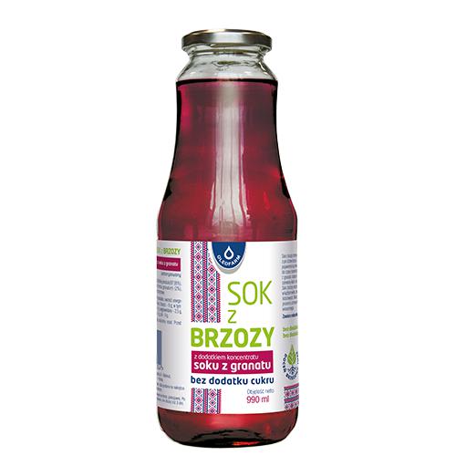 Zdjęcie produktu - OLEOFARM Sok z brzozy z granatem bez dodatku cukru, 990ml