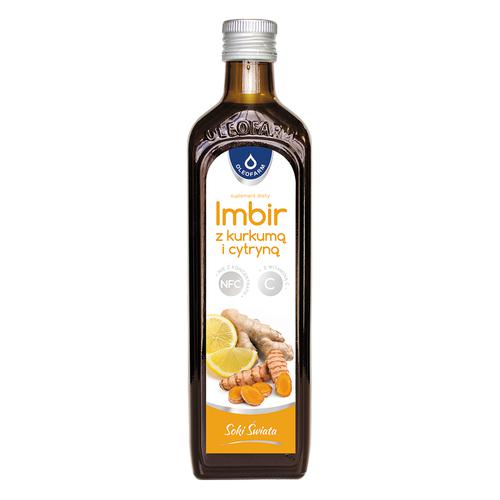 Zdjęcie produktu - OLEOFARM Sok z imbiru, kurkumy i cytryny z witaminą C, 490ml
