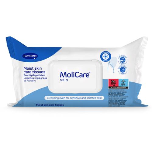 Miniaturka artykułu - MoliCare Skin Nawilżane chusteczki oczyszczające, 50 szt.