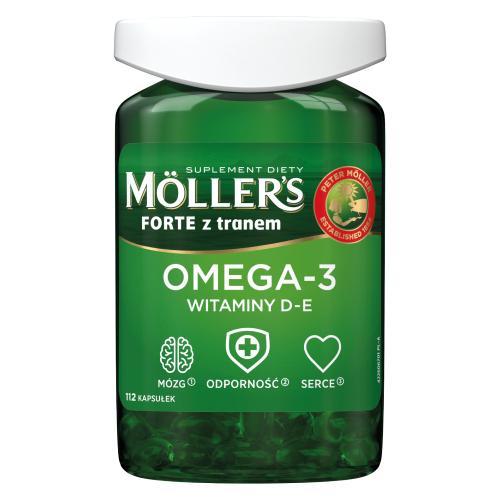 Miniaturka artykułu - Mollers Forte Tran Norweski, 112 kaps. - suplement diety z omega-3 i witaminami D i E