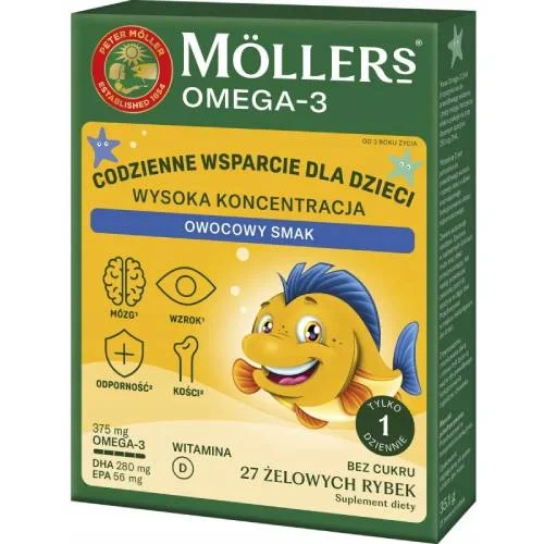 Miniaturka artykułu - Moller's Omega-3 Wysoka Koncentracja Żelki o smaku owocowym, 27 szt.