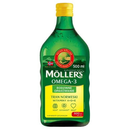 Miniaturka artykułu - Mollers Tran Norweski Witaminy A+D+E Omega-3 cytrynowy, 500 ml