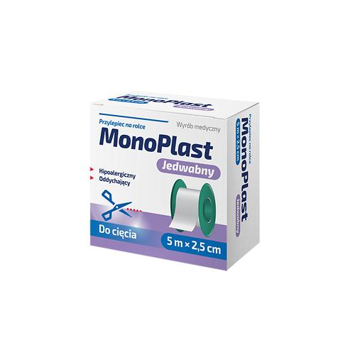 Miniaturka artykułu - MonoPlast Przylepiec jedwabny do cięcia na rolce 5m x 2,5cm