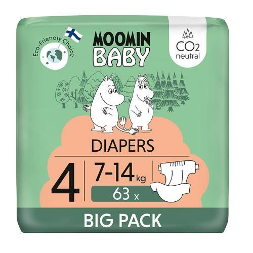 Miniaturka artykułu - MOOMIN BABY Diapers Pieluszki ekologiczne 4 (7-14kg), 63szt.