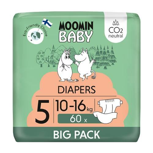 Miniaturka artykułu - MOOMIN BABY Diapers Pieluszki ekologiczne 5 (10-16kg), 60szt.