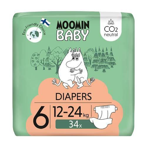 Miniaturka artykułu - MOOMIN BABY Diapers Pieluszki ekologiczne 6 (12-24kg), 34szt.