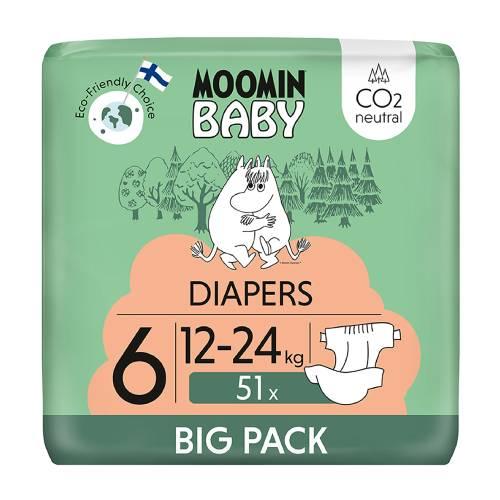 Miniaturka artykułu - MOOMIN BABY Diapers Pieluszki ekologiczne 6 (12-24kg), 51szt.