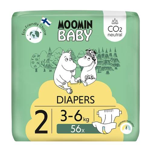 Miniaturka artykułu - MOOMIN BABY Newborn Pieluszki ekologiczne 2 (3-6kg), 56szt.