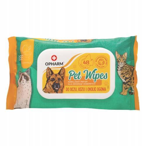 Zdjęcie produktu - OPHARM Nawilżany papier dla zwierząt domowych do oczu, uszu i okolic ogona, 48szt.