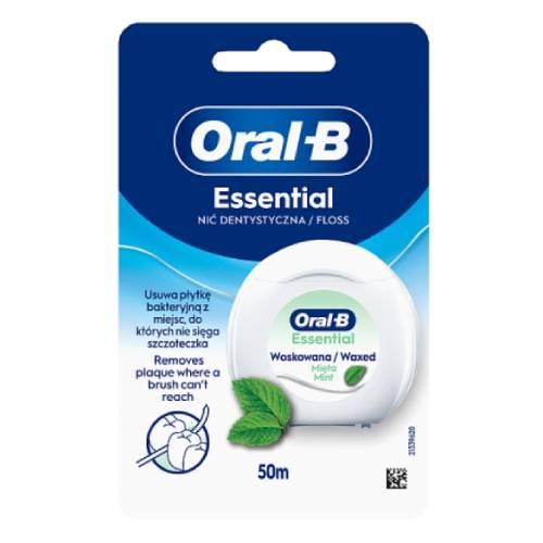 Zdjęcie produktu - Oral-B Essential Floss Woskowana nić dentystyczna smak miętowy, 50 m