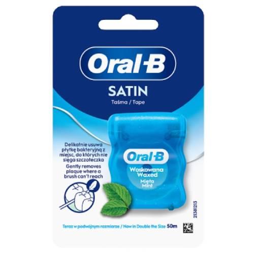 Zdjęcie produktu - Oral-B Satin Tape Woskowana nić dentystyczna, usuwa płytkę bakteryjną, 2x 50 m