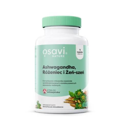 Zdjęcie produktu - OSAVI Ashwagandha, R&oacute;żeniec i Żeń-szeń, 120 kapsułek