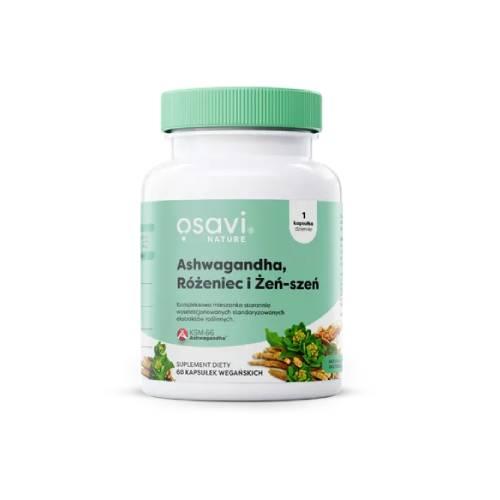 Zdjęcie produktu - OSAVI Ashwagandha, R&oacute;żeniec i Żeń-szeń, 60 kapsułek