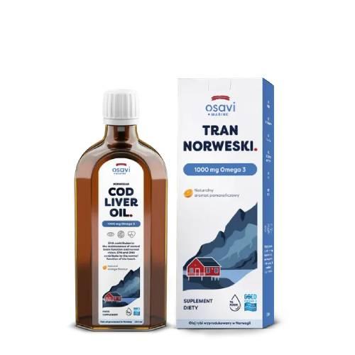 Zdjęcie produktu - Osavi Tran Norweski 1000 mg Omega 3 aromat pomarańczowy, 250 ml