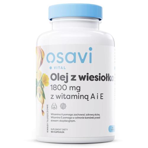 Zdjęcie produktu - OSAVI Vital Olej z wiesiołka 1800 mg z witaminą A i E, 180 kaps.