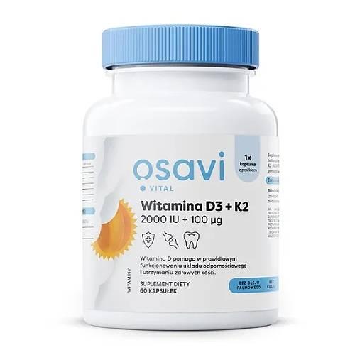 Zdjęcie produktu - Osavi Witamina D3 2000IU + K2 100 mcg, 60 kaps.