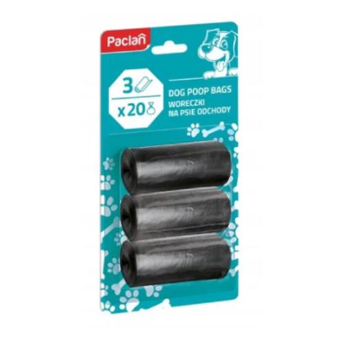 Zdjęcie produktu - PACLAN Woreczki na psie odchody Doggy Bags kolor czarny, 3x20szt. 