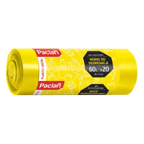Zdjęcie produktu - PACLAN Worki na śmieci do segregacji Plastik Metal 60l, 20szt.