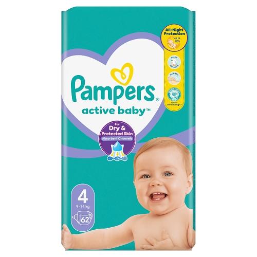Zdjęcie produktu - Pampers Active Baby 4 Pieluszki 9-14 kg, 62 szt.