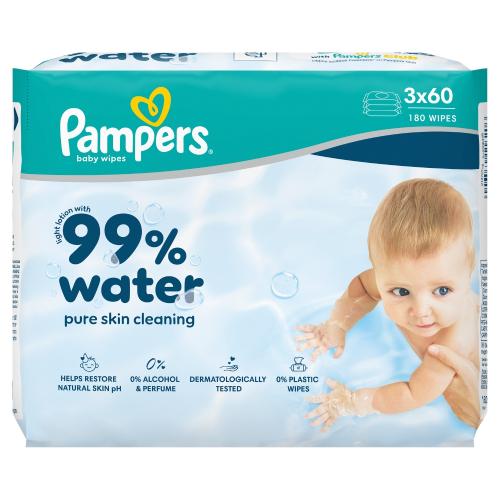 Zdjęcie produktu - Pampers 99% Water Chusteczki nawilżane, 3 x 60 szt.