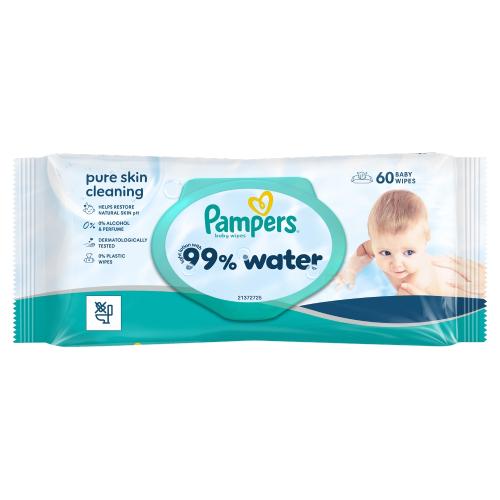 Zdjęcie produktu - Pampers 99% Water Chusteczki nawilżane, 60 szt.