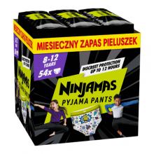 Zdjęcie produktu - PAMPERS NINJAMAS Pieluchomajtki na noc dla chłopc&oacute;w 8-12 lat (27-43 kg), 54 szt.