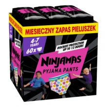 Zdjęcie produktu - PAMPERS NINJAMAS Pieluchomajtki na noc dla dziewczynek 4-7 lat (17-30 kg), 60 szt. BRAK TEKTUROWEGO OPAKOWANIA/ USZKODZONE FOLIOWE OPAKOWANIE