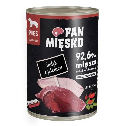 Zdjęcie produktu - Pan Mięsko Karma mokra dla psa Indyk z jeleniem (dorosły), 400 g