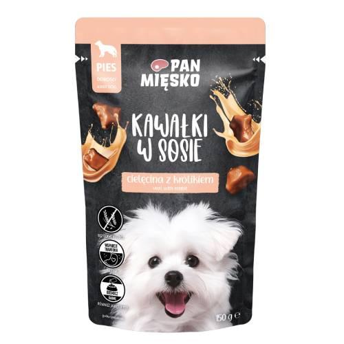 Zdjęcie produktu - Pan Mięsko Karma mokra dla psa Kawałki w sosie Cielęcina z kr&oacute;likiem (dorosły), 150 g