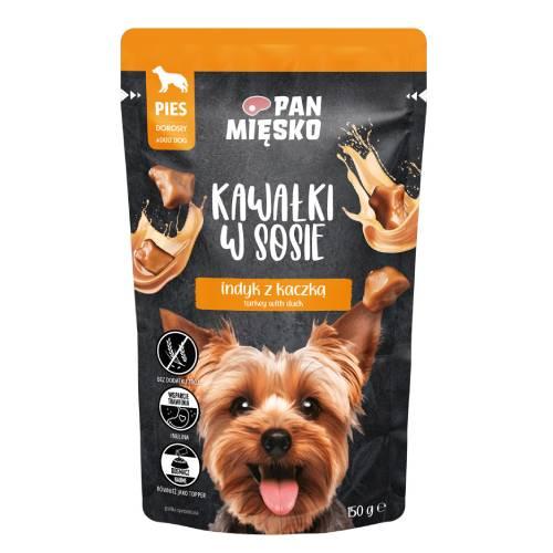 Zdjęcie produktu - Pan Mięsko Karma mokra dla psa Kawałki w sosie Indyk z kaczką (dorosły), 150 g